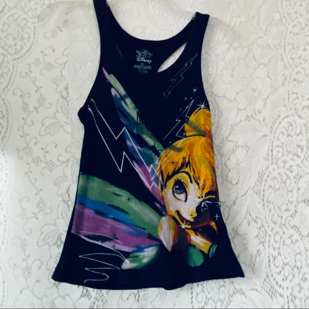 Disney Tinker Bell Graphic Racerback Tank Top Black Cotton Tee XS/S